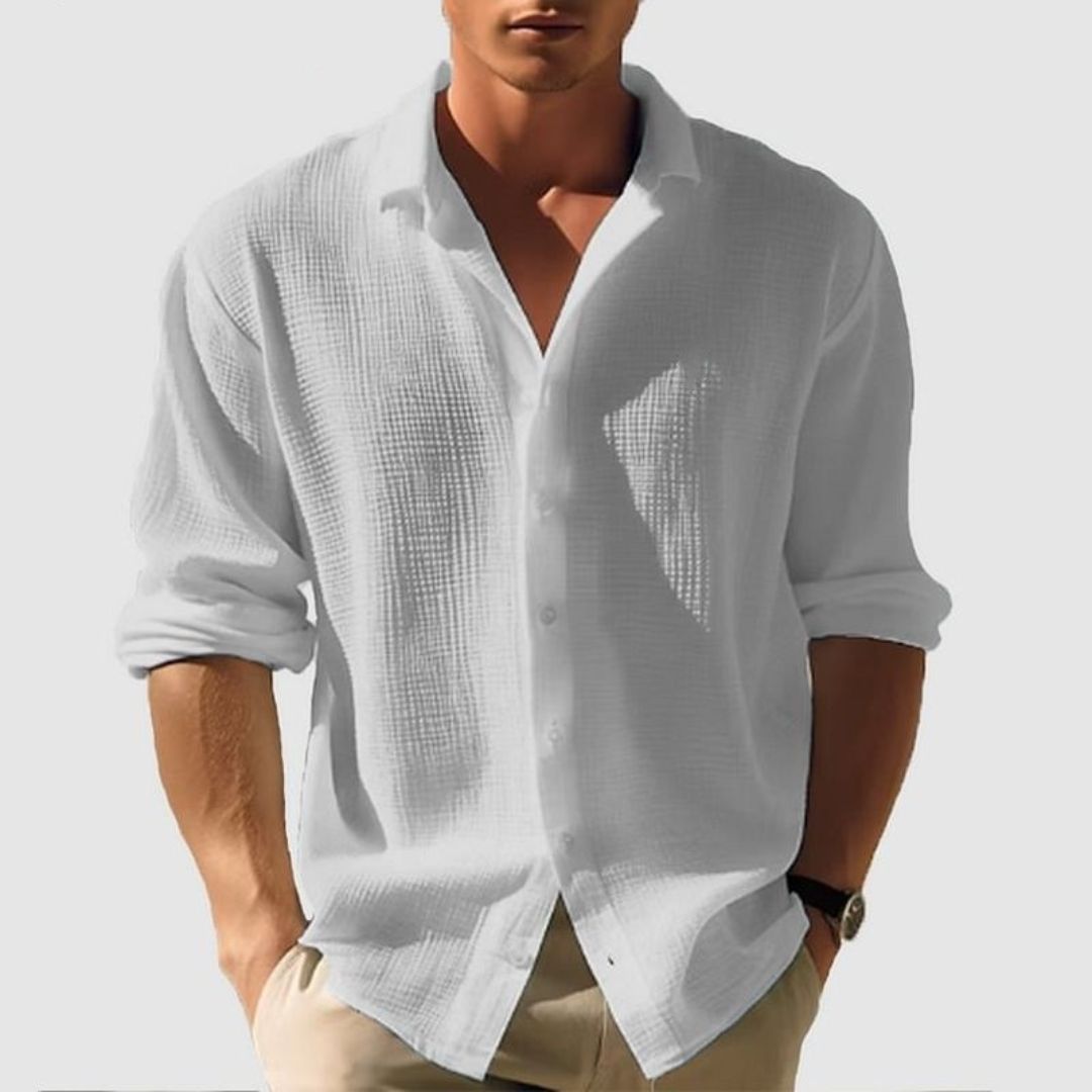 Men's Long Sleeve Button-Down Casual Shirt for Daily Use Gray