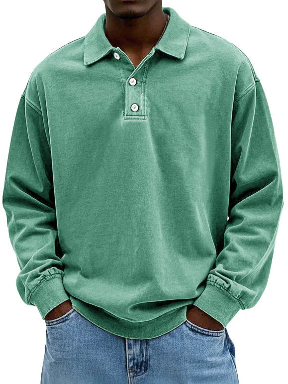 Men's Long Sleeve Button-Down Polo Shirt for Daily Use Warm Green