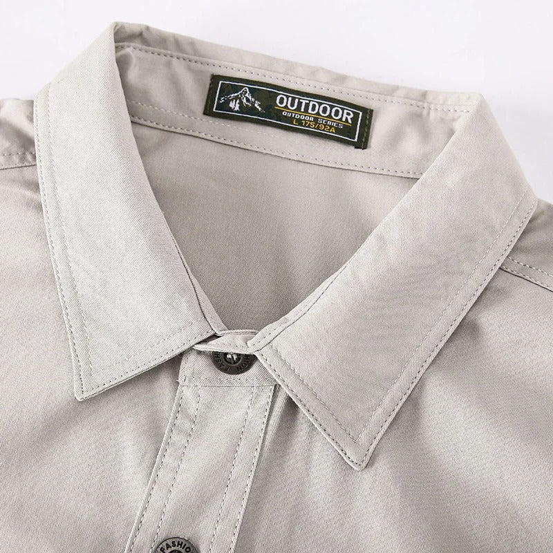 Men's Beige Long Sleeve Casual Button-Down Shirt for Everyday Wear