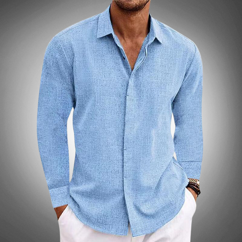 Men's Long Sleeve Casual Button-Down Shirt for Daily Use Light Blue