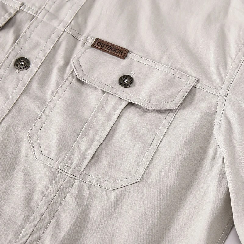 Men's Beige Long Sleeve Casual Button-Down Shirt for Everyday Wear