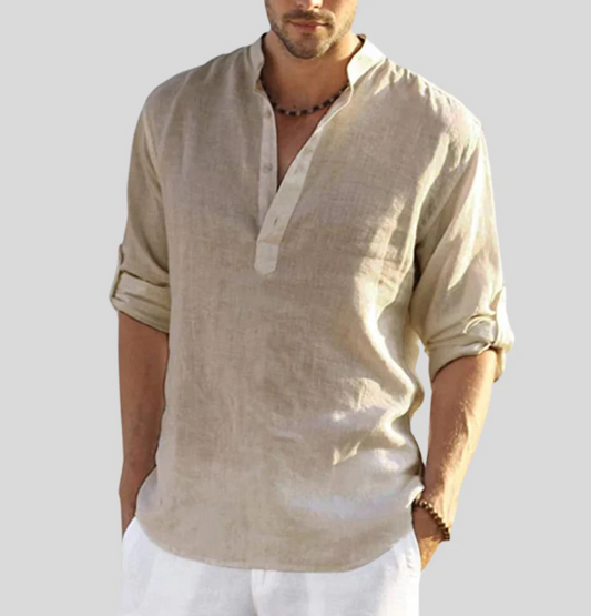 Men's Multi-Color Long Sleeve Casual Henley Shirt for Daily Use Warm Beige