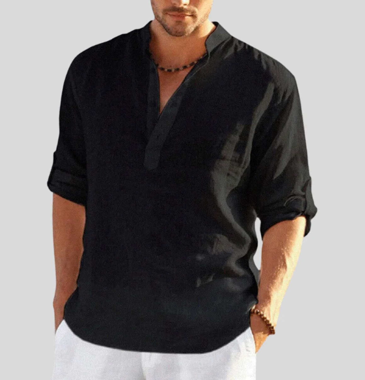 Men's Multi-Color Long Sleeve Casual Henley Shirt for Daily Use Warm Black