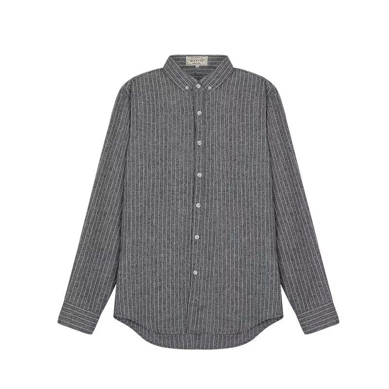 Men's Apricot Long Sleeve Striped Casual Shirt for Everyday Wear Grey