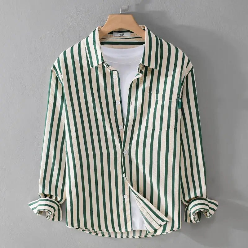 Men's Multi-Color Long Sleeve Striped Casual Shirt for Daily Use Warm Green