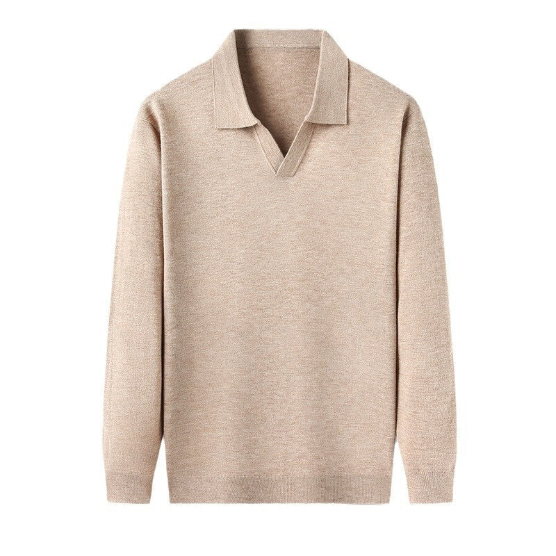 Men's Long Sleeve V-Neck Polo Shirt for Fall and Winter Everyday Wear