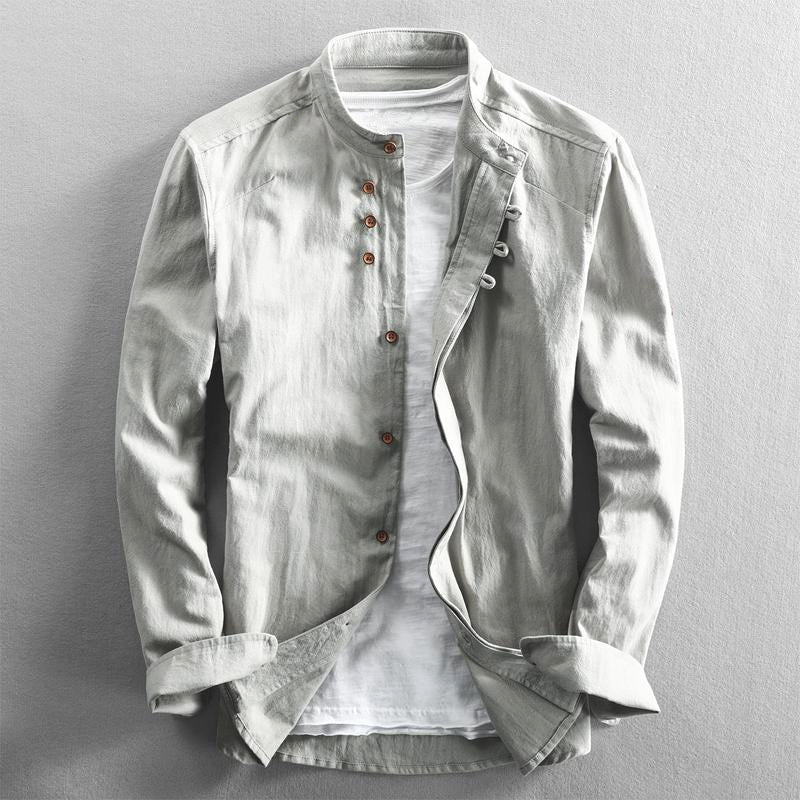 Men's Mandarin Collar Button-Down Dress Shirt for Daily Use Gray