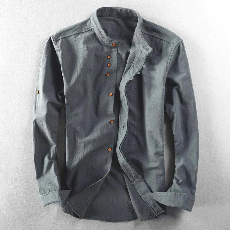 Men's Mandarin Collar Button-Down Dress Shirt for Daily Use Slate Gray