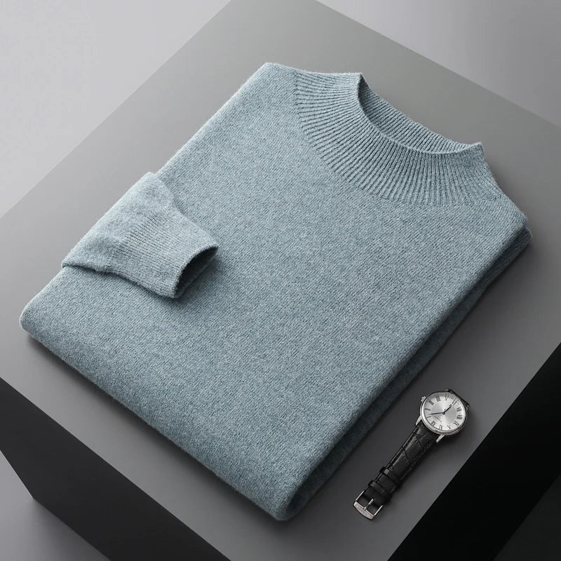 Men's Mock Neck Sweater for Fall and Winter Everyday Wear Turquoise