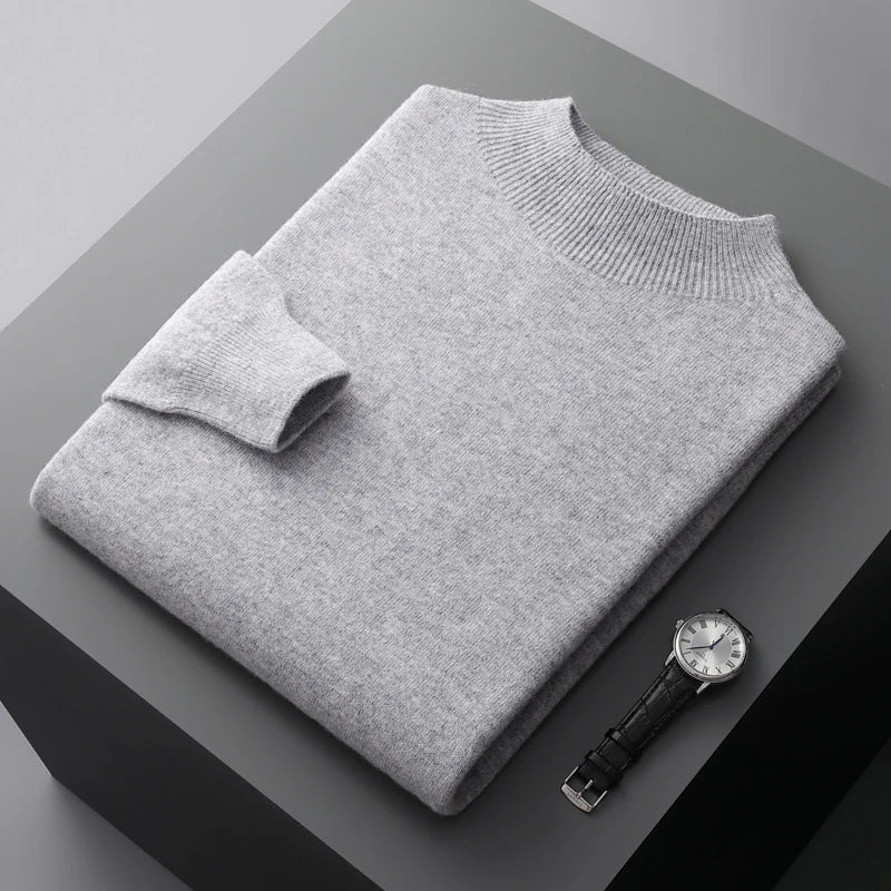 Men's Mock Neck Sweater for Fall and Winter Everyday Wear Light Grey
