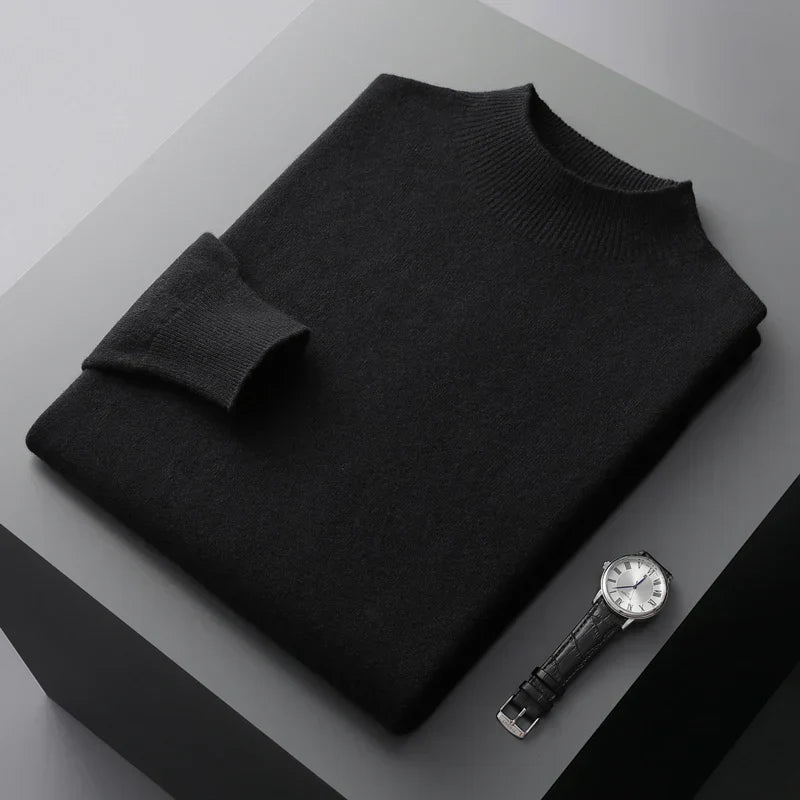 Men's Mock Neck Sweater for Fall and Winter Everyday Wear Black