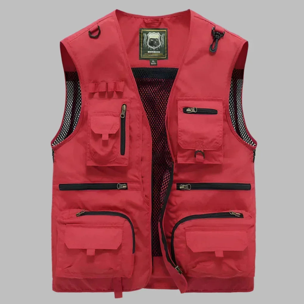 Men's Multi-Pocket Outdoor Adventure Vest - Functional & Durable Red