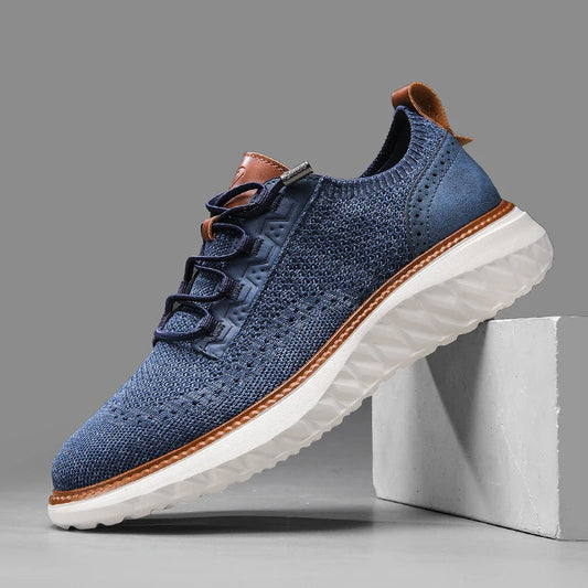 Men's Multi-Color Knit Orthopedic Lace-Up Sneakers for Everyday Wear Blue