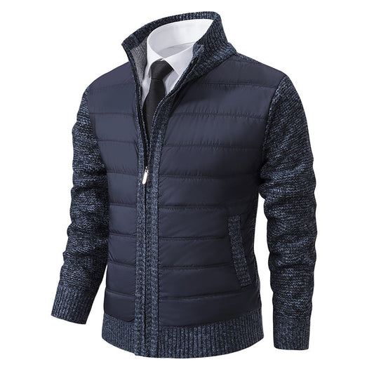 Men's Padded Zip-Up Jacket for Fall and Winter Everyday Wear Navy Blue