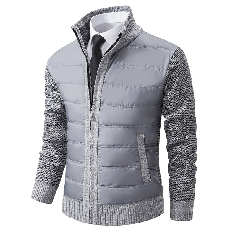 Men's Padded Zip-Up Jacket for Fall and Winter Everyday Wear Light Gray