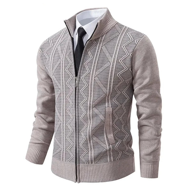 Men's Padded Zip-Up Jacket for Fall and Winter Everyday Wear Beige