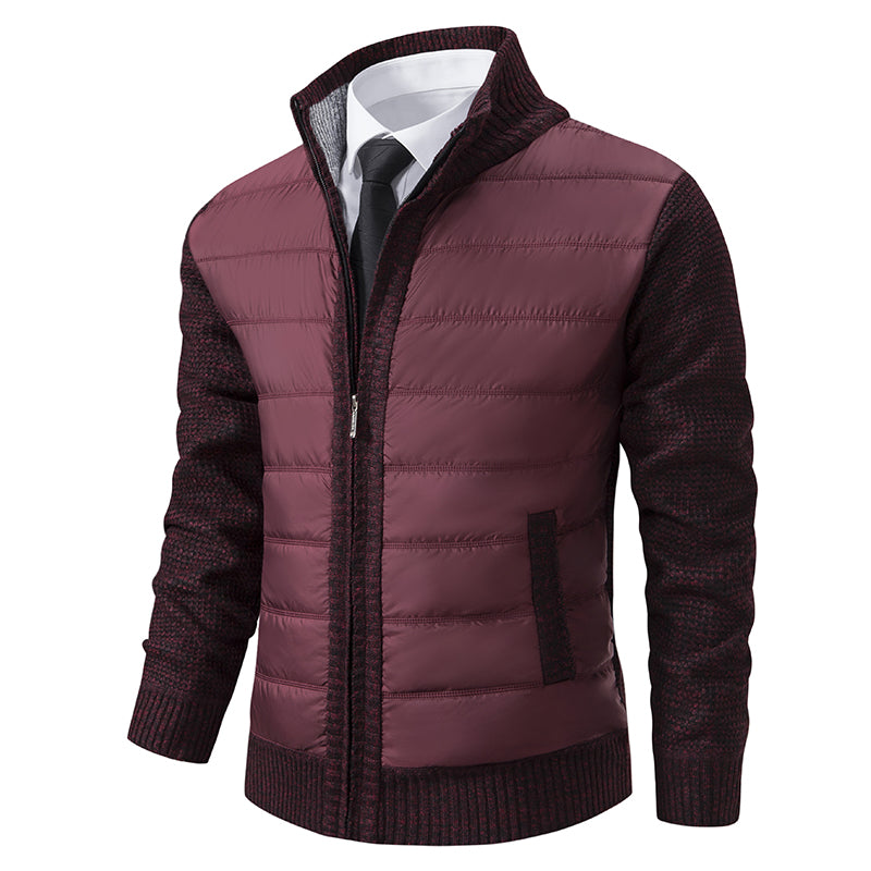 Men's Padded Zip-Up Jacket for Fall and Winter Everyday Wear Burgundy