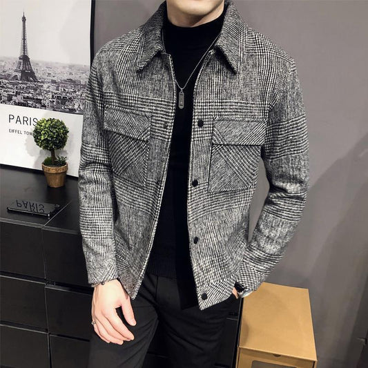 Men's Plaid Button-Down Jacket for Fall and Winter Everyday Wear