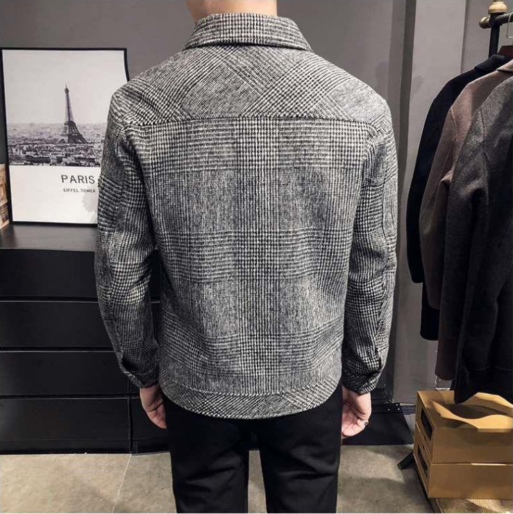 Men's Plaid Button-Down Jacket for Fall and Winter Everyday Wear