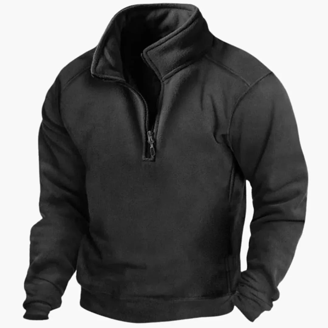 Men's Quarter-Zip Fleece Pullover for Fall and Winter Everyday Wear Black