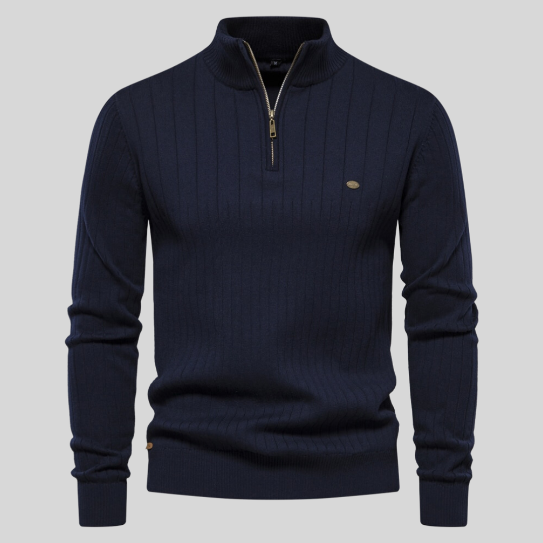 Men's Quarter-Zip Sweater for Fall and Winter Everyday Wear Dark Blue
