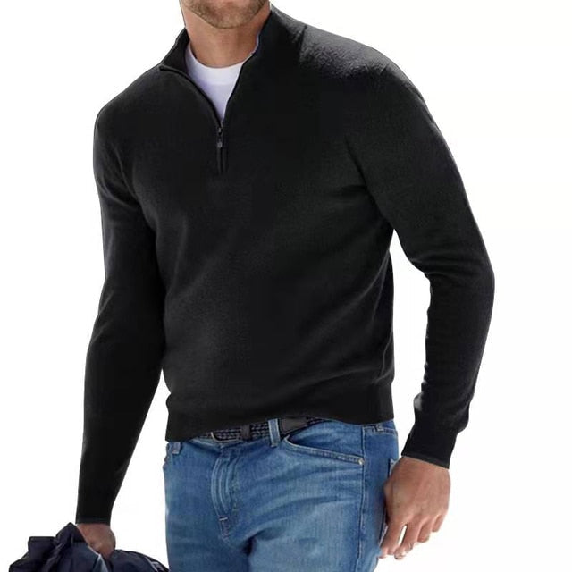 Men's Multi-Color Quarter Zip Sweater for Fall and Winter Black