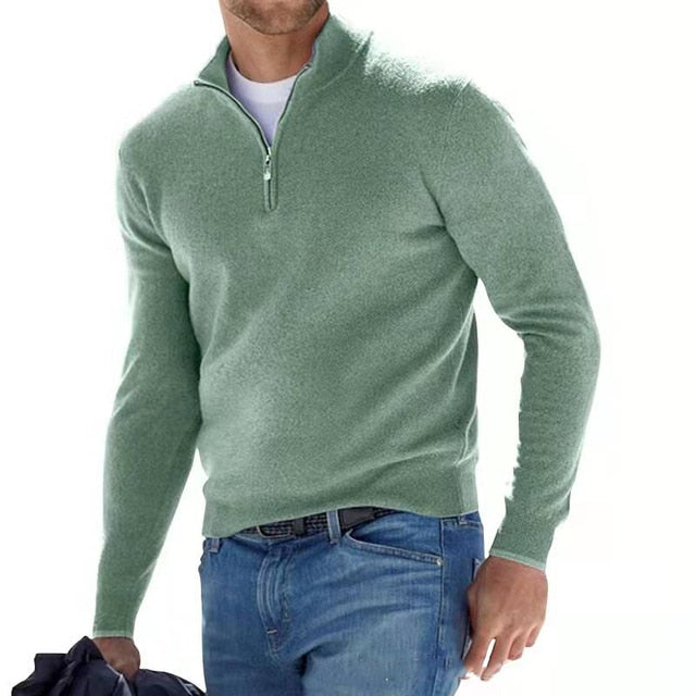 Men's Multi-Color Quarter Zip Sweater for Fall and Winter Green