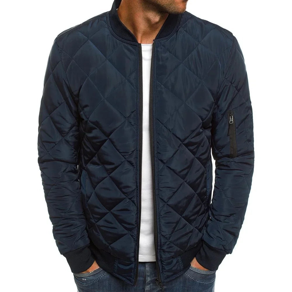 Men's Quilted Bomber Jacket for Fall and Winter Everyday Wear Navy Blue