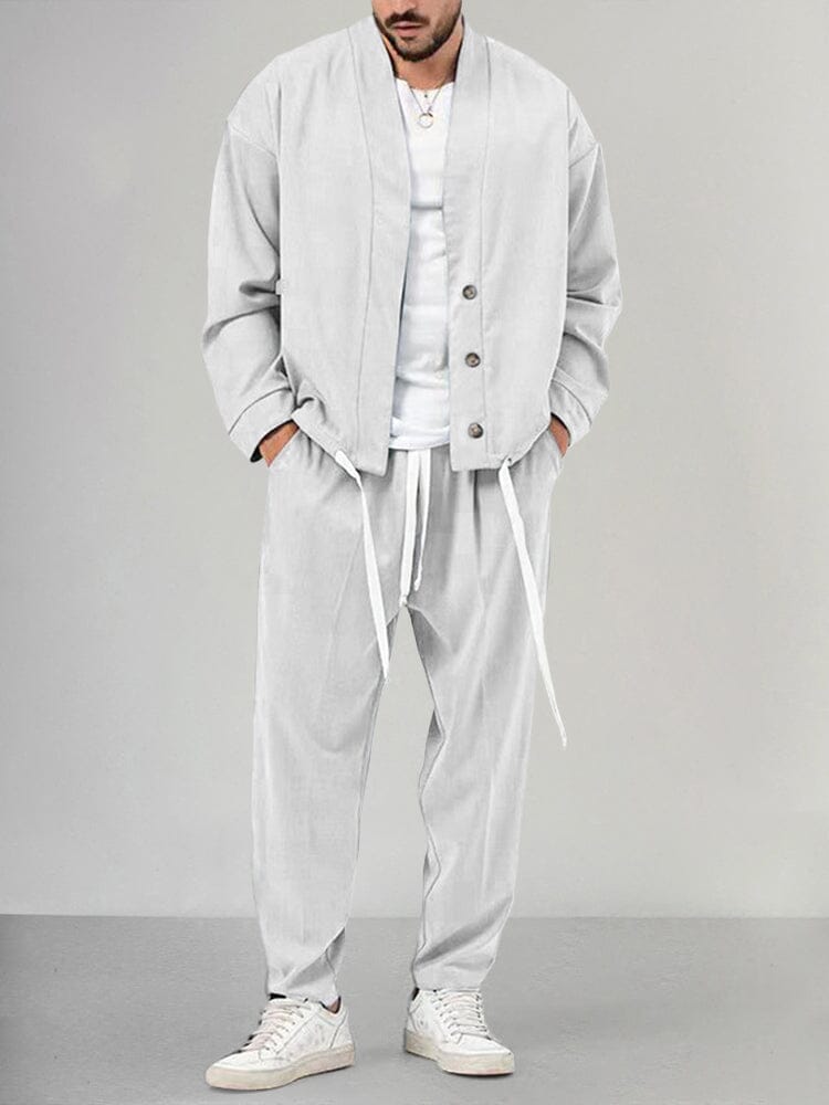 Men's Relaxed Fit 2-Piece Casual Outfit Set for Daily Use White