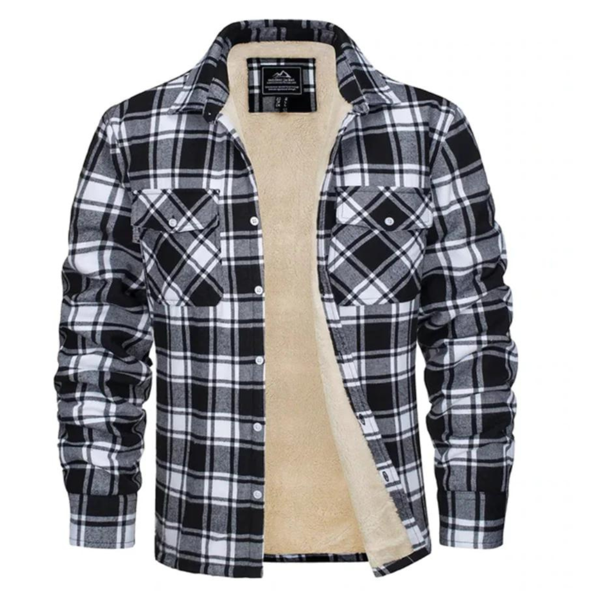 Men's Sherpa Lined Plaid Jacket for Fall and Winter Everyday Wear Black