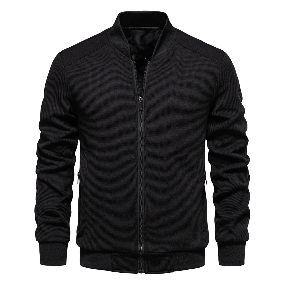 Men's Slim-Fit Bomber Jacket for Fall and Winter Everyday Wear Black