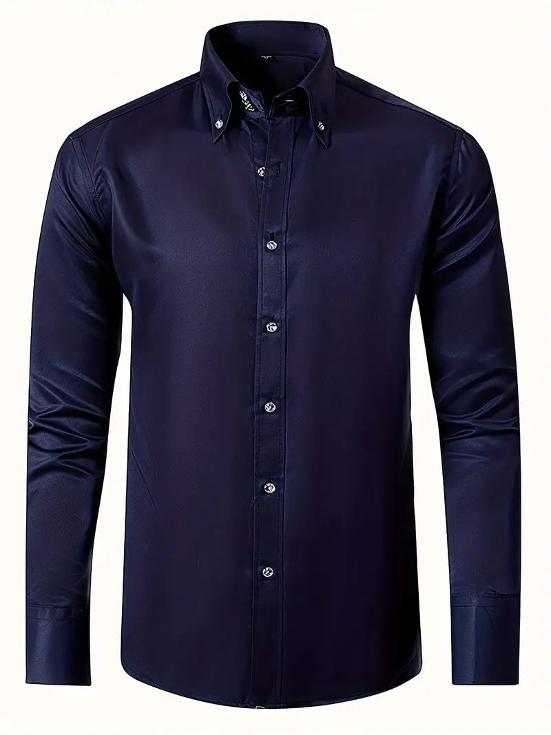 Men's Slim Fit Button-Down Dress Shirt for Daily Use Warm Navy Blue