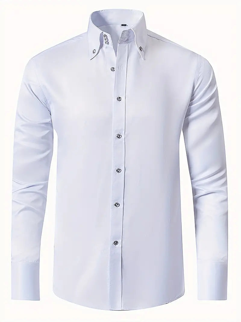 Men's Slim Fit Button-Down Dress Shirt for Daily Use Warm Milky