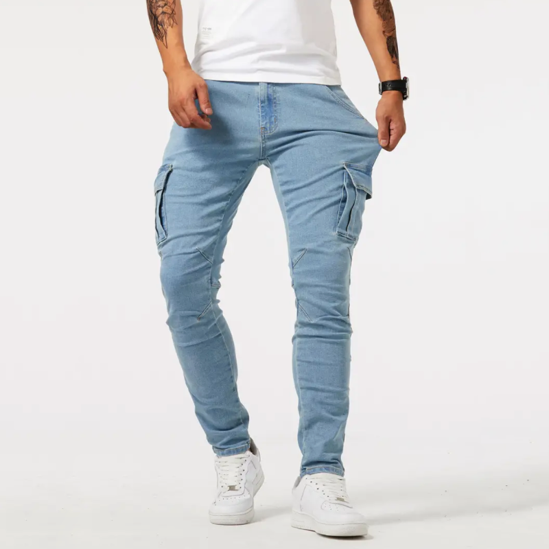 Men's Slim-Fit Cargo Pants for Fall and Winter Everyday Wear Light Blue