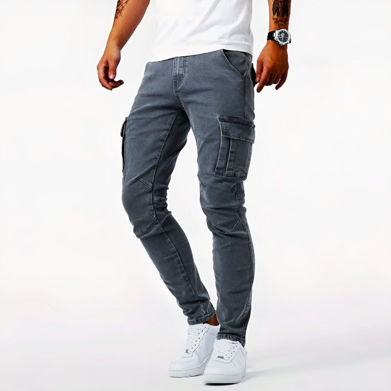 Men's Slim-Fit Cargo Pants for Fall and Winter Everyday Wear Grey