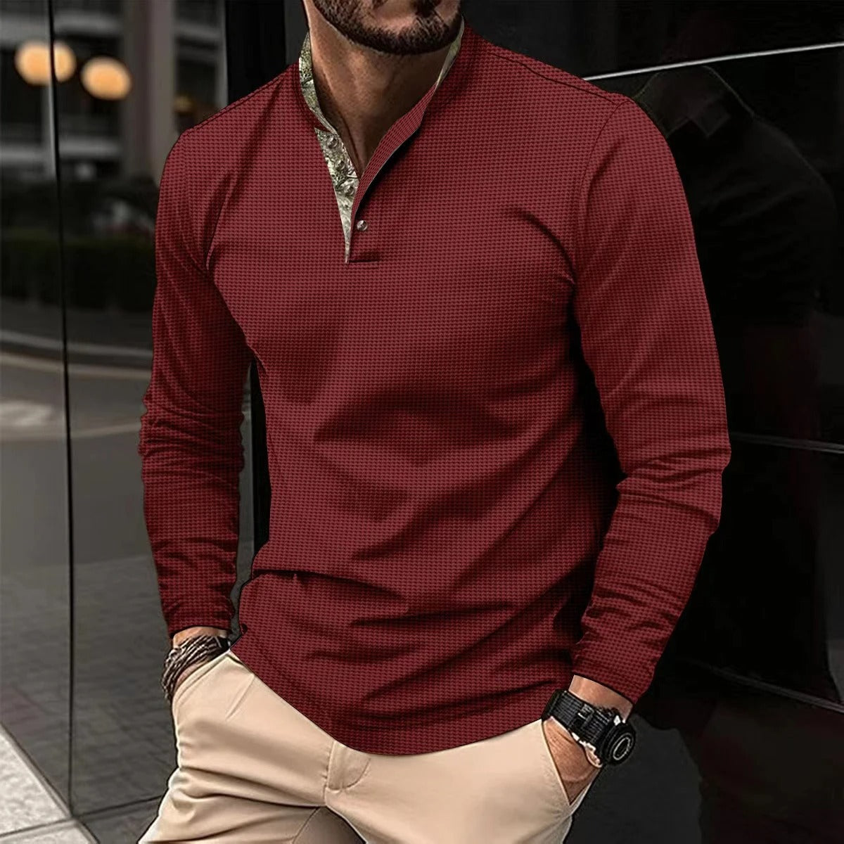 Men's Slim-Fit Casual Shirt for Fall and Winter Everyday Wear Red