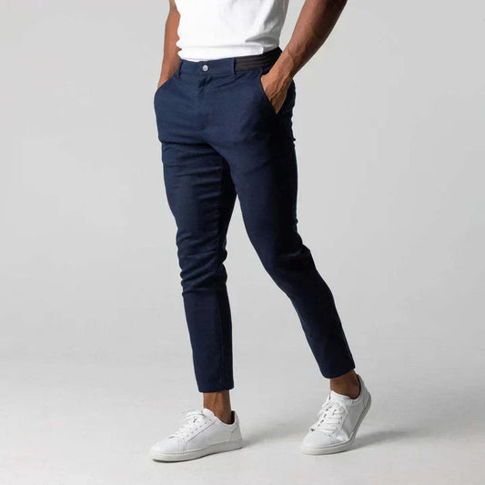 Men's Slim Fit Chino Pants with Zipper fly with button closure Blue