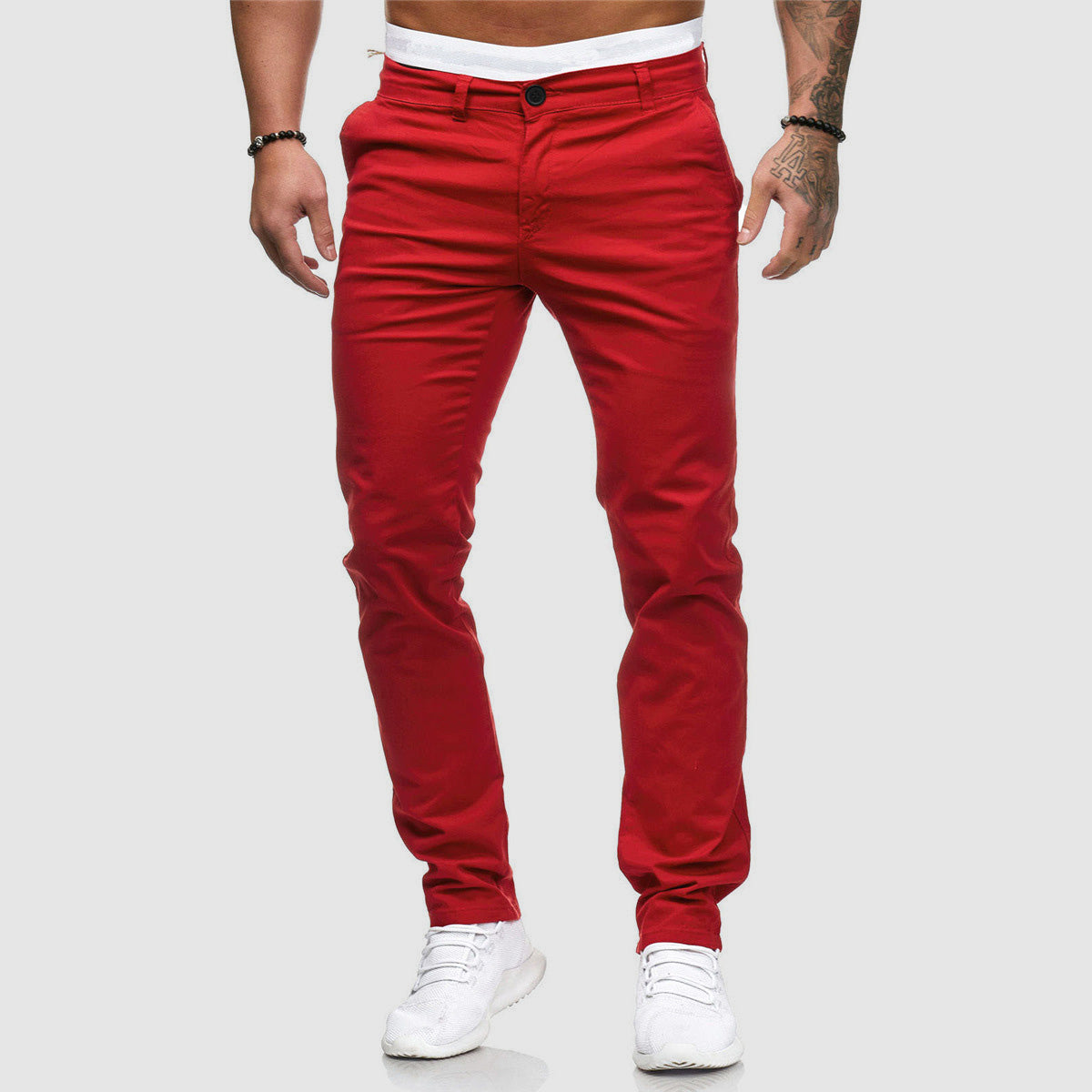 Men's Slim-Fit Chino Pants for Fall and Winter Everyday Wear Red