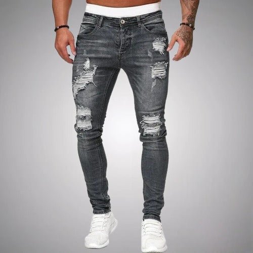 Men's Slim Fit Distressed Denim Jeans for Daily Use Warm Grey