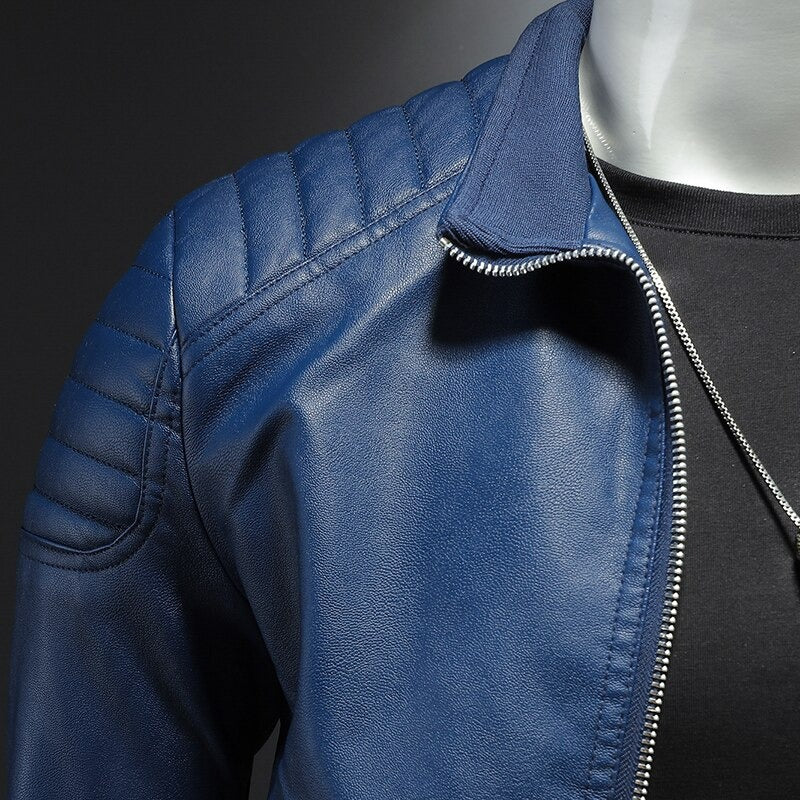 Men's Slim-Fit Leather Biker Jacket for Fall and Winter Everyday Wear