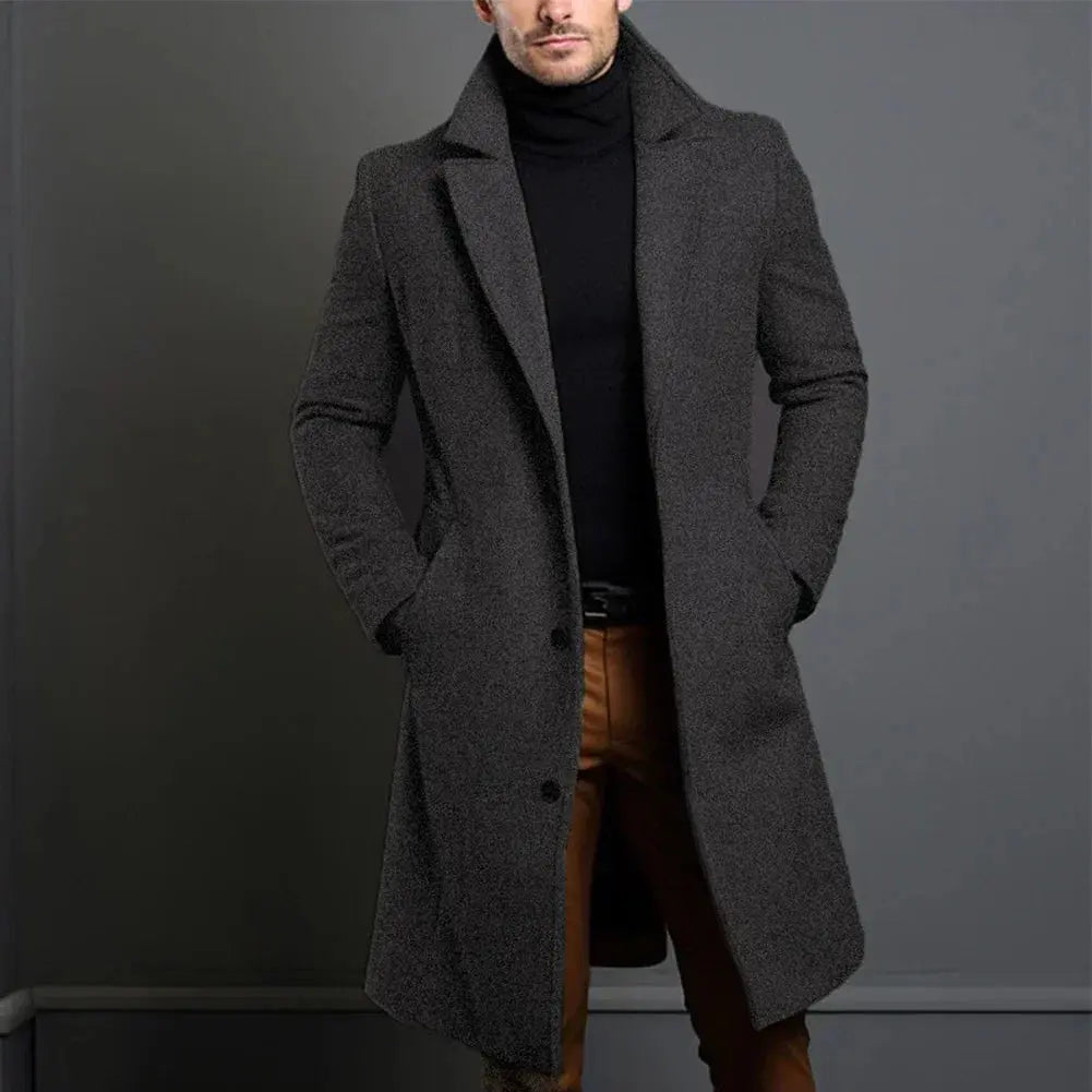 Men's Slim-Fit Long Overcoat for Fall and Winter Everyday Wear Darkgrey