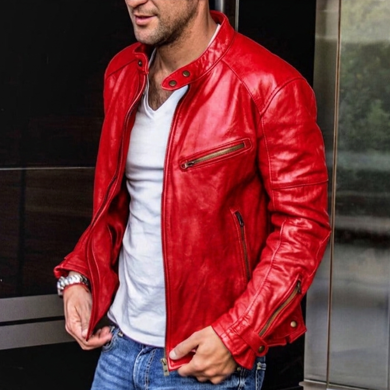Men's Slim Fit Racer Jacket with Zipper front for easy wear Maroon