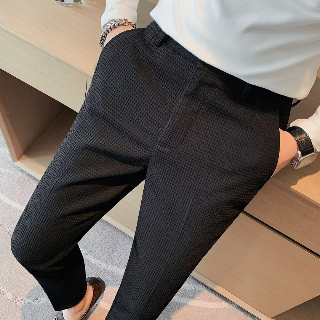 Men's Slim Fit Textured Dress Pants for Fall and Winter Everyday Wear Black