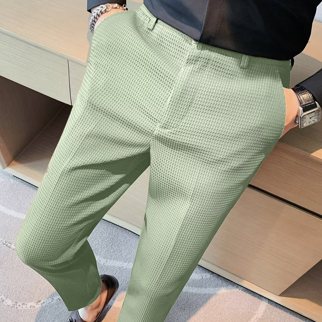 Men's Slim Fit Textured Dress Pants for Fall and Winter Everyday Wear