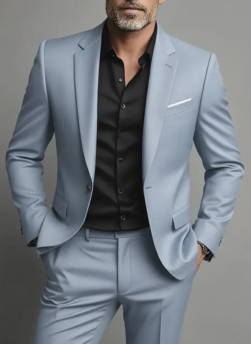 Men's Slim Fit Two-Piece Suit for Business and Evening Occasions Light Grey