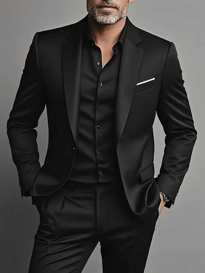 Men's Slim Fit Two-Piece Suit for Business and Evening Occasions Black