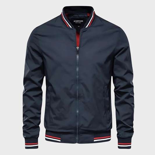 Men's Multi-Color Ribbed Stylish Bomber Jacket for Fall and Winter Navy Blue