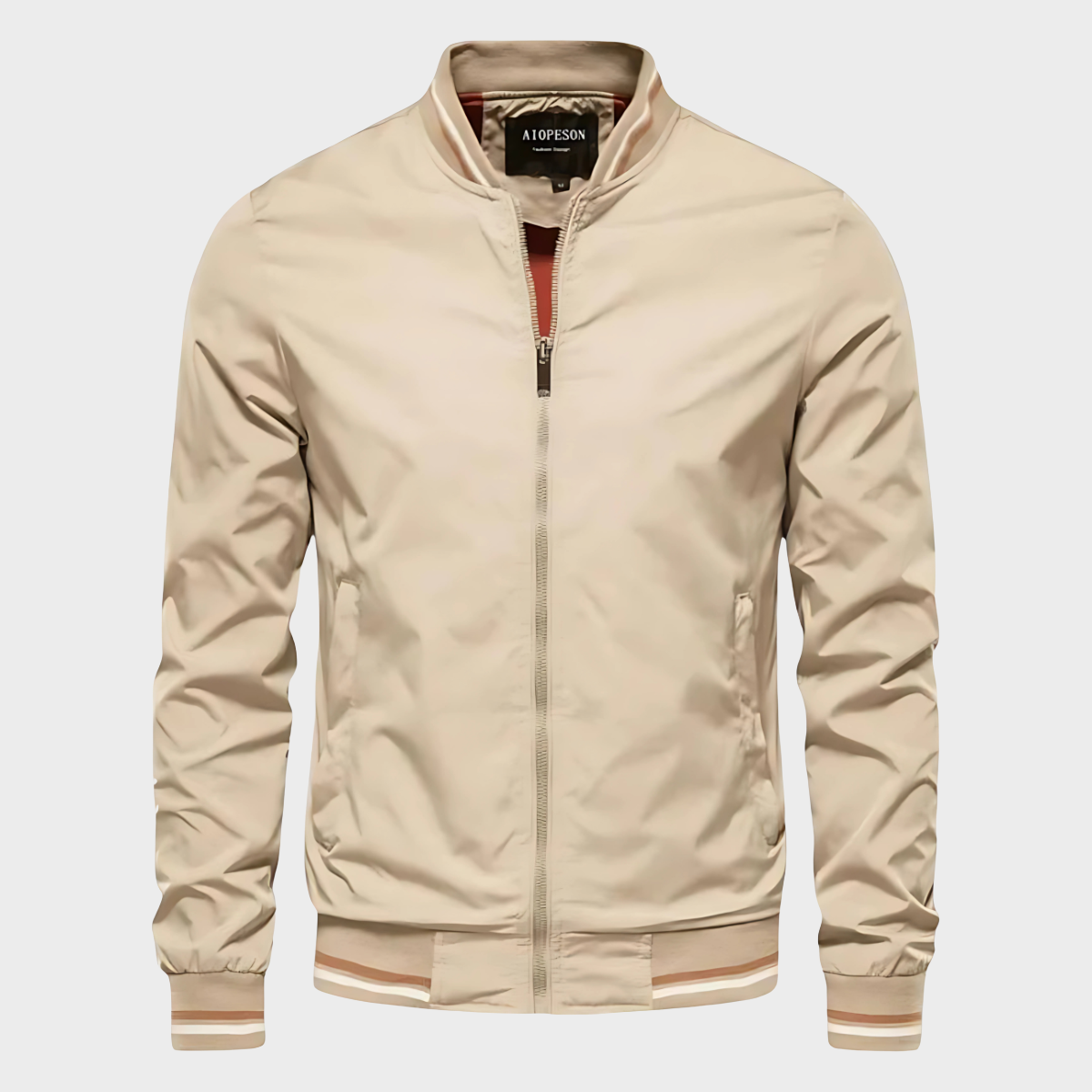 Men's Multi-Color Ribbed Stylish Bomber Jacket for Fall and Winter Beige