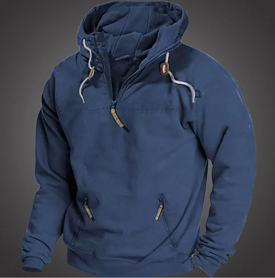 Men's Stylish Pullover Hoodie for Fall and Winter Everyday Wear Blue