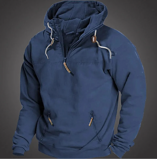 Men's Stylish Pullover Hoodie for Fall and Winter Everyday Wear Blue